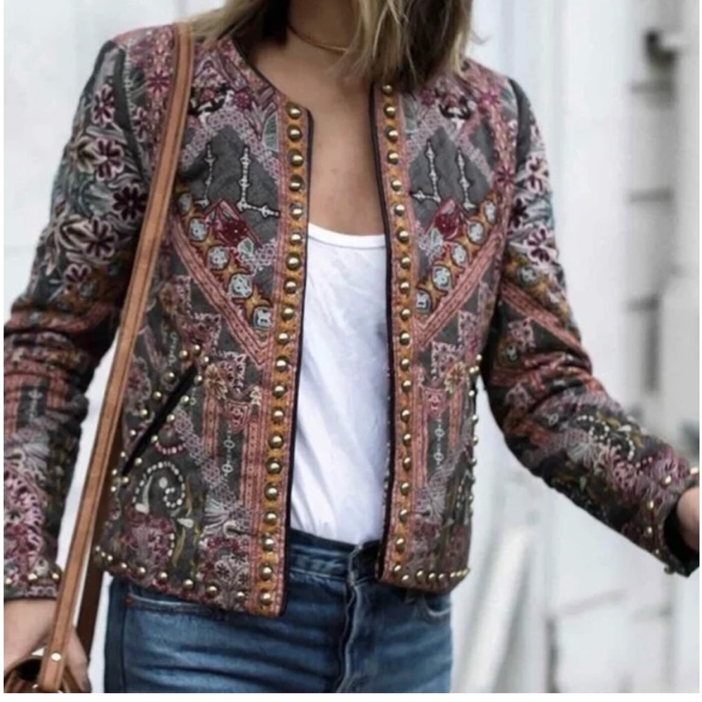 Anthropologie HEMANT & NANDITA Jacket Sz L Studded Embroidered